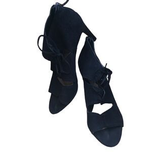 Franco Sarto black suede lace up 4” stiletto open toe size 10M